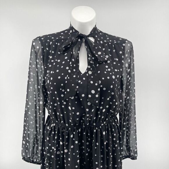 Lane Bryant Polka Dot Chiffon Fit & Flare Dress 16 Keyhole Neck Elastic Waist - Picture 5 of 17